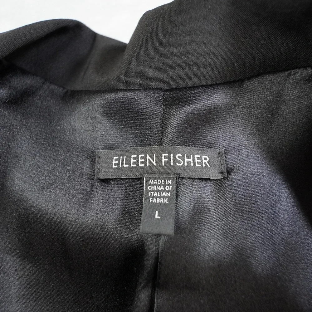 Eileen Fisher Wool Blazer Jacket Women L Black Minimalist Office Classic Stretch